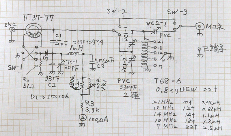 QRP用アンテナチューナーの回路図